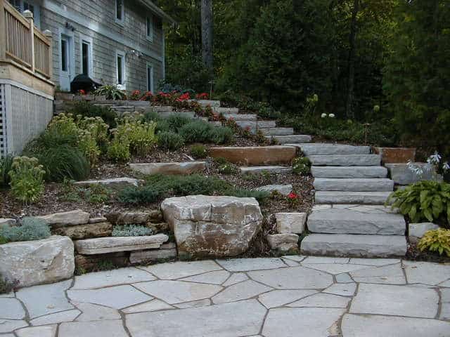 Stone ground and steps leading to house