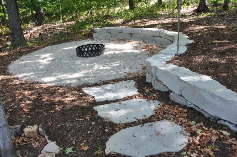 Fire ring with stone seating wall.