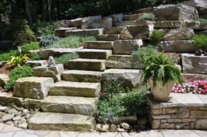 Stone steps surrounded by greenery