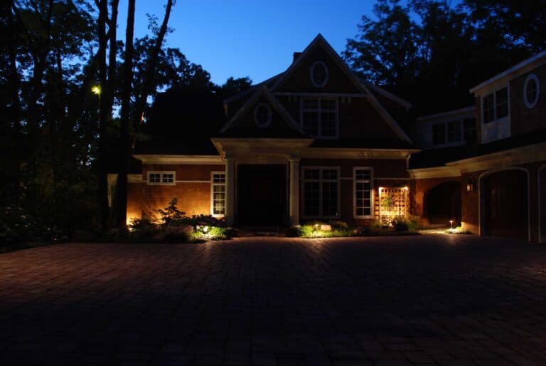Outdoor lighting, showcasing front of house.